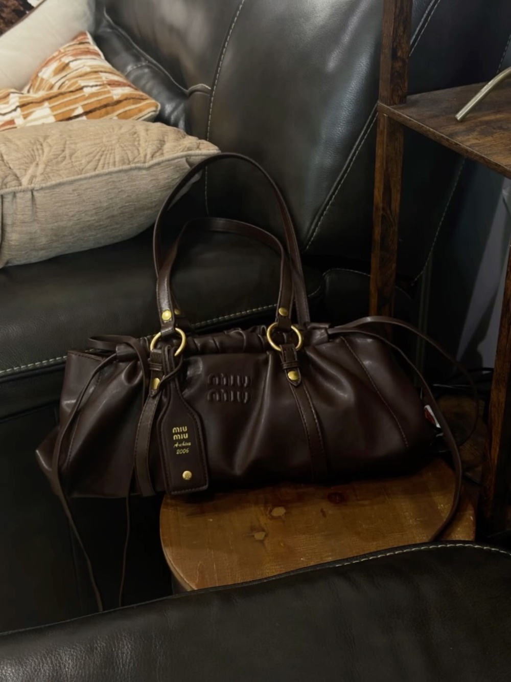 Miu Miu Archive 2006 Joie Brown Nappa Leather Shoulder Bag
